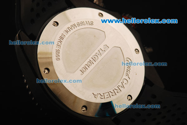 Tag Heuer Grand Carrera Chronograph Quartz Movement PVD Case with Black Dial and Black Rubber Strap - Click Image to Close